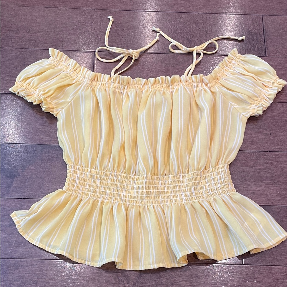 5/$25 Ardene Yellow and White Striped Ruffle Blouse